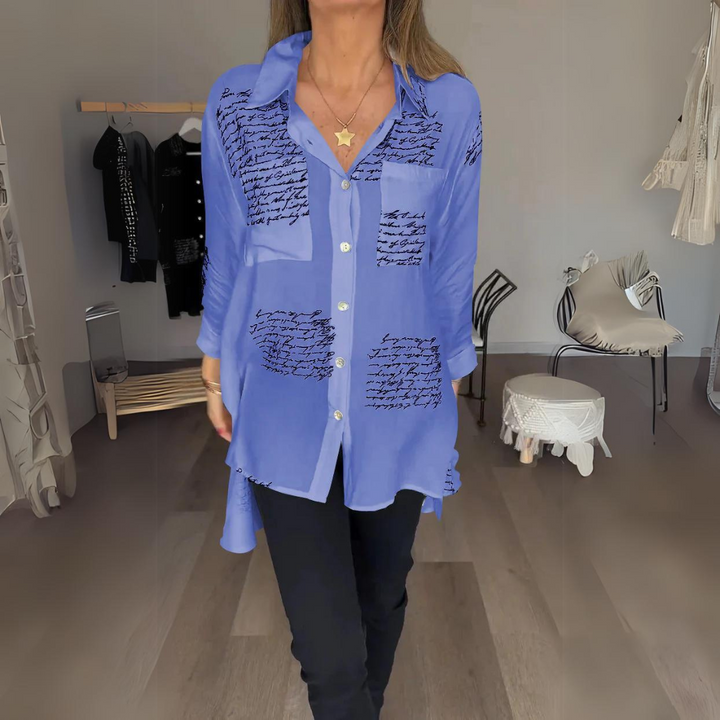 Carla™ | Handwritten Button-Up Blouse