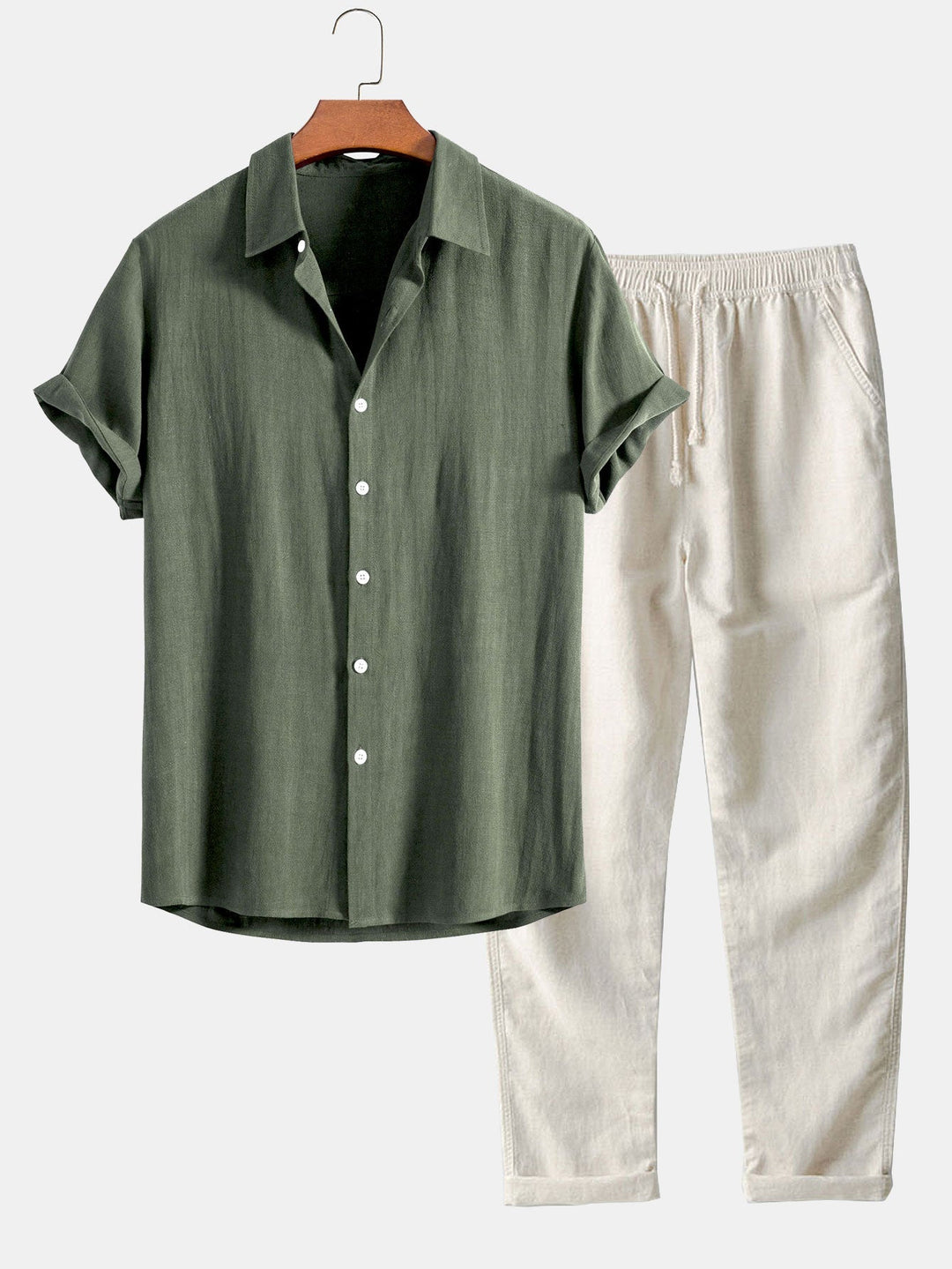 Button-up shirt and straight-cut trousers in a linen-rayon blend