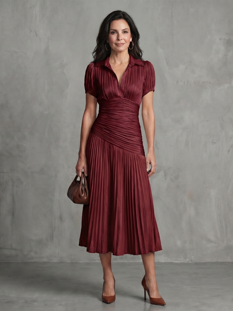 Theodora | Pleated Waist Panel Midi Dress