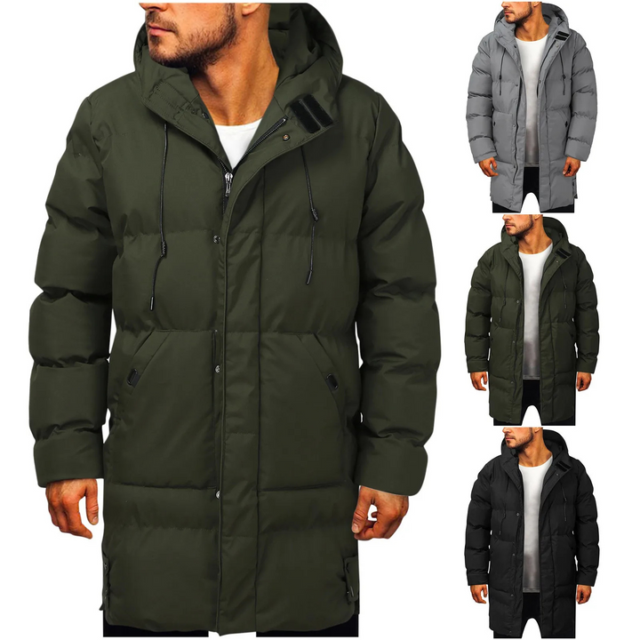 Tommaso - Men's Long Winter Coat with Hood, Lined Quilted Coat