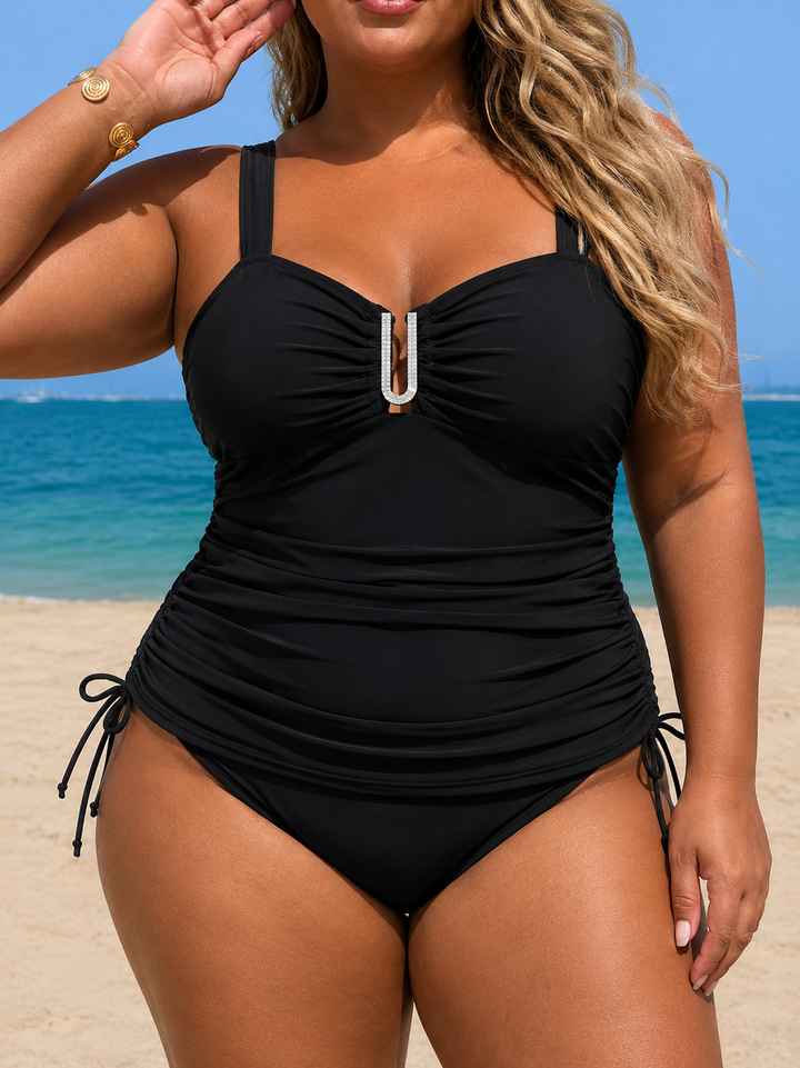 Madeline | Plus Size Women's Tankini Set, Midnight Riviera, Adjustable Sides