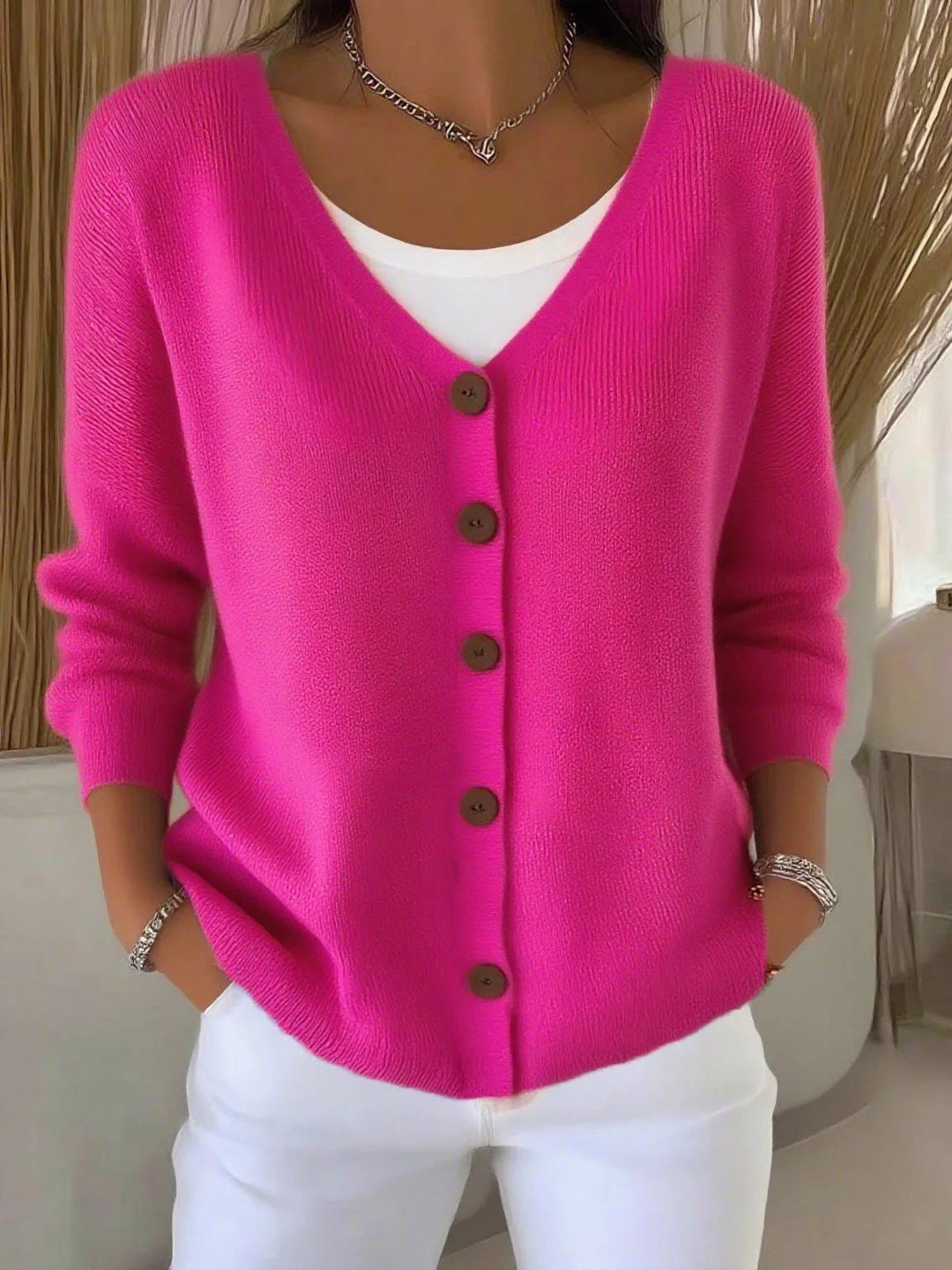 Olivia™ - Long Sleeve V-Neck Button-Up Sweater