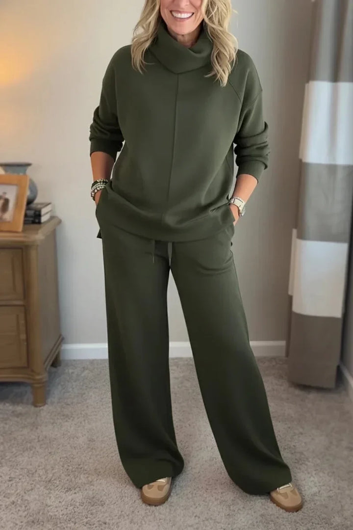 Aivra | Damen Turtleneck Langarm Weitbeiniger Zweiteiler mit Taschen