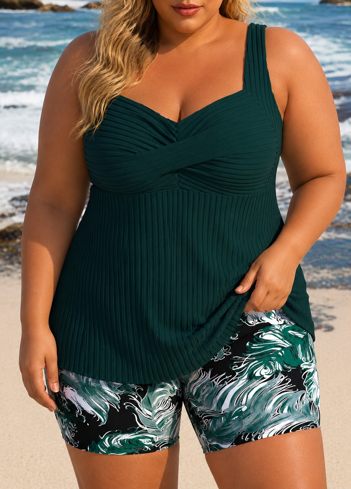 Edith - Elegant Plus Size Tankini Shorts Set