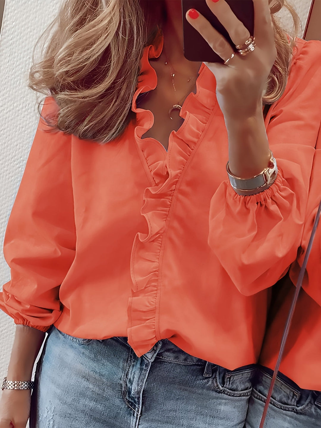 Aria™ - V-Neck Ruffle Trim Top