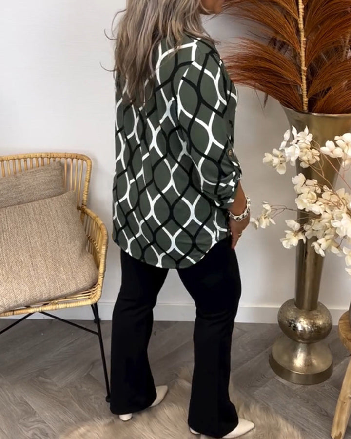 Amelia™ - Casual Patterned Long-Sleeved Blouse