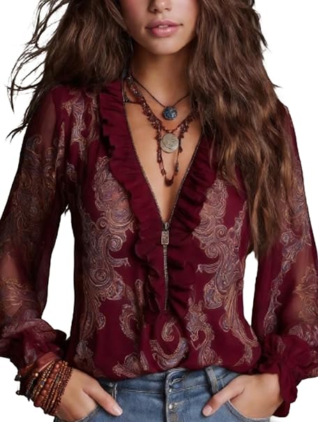 Elise | Ruffled Top with Baroque Paisley Print