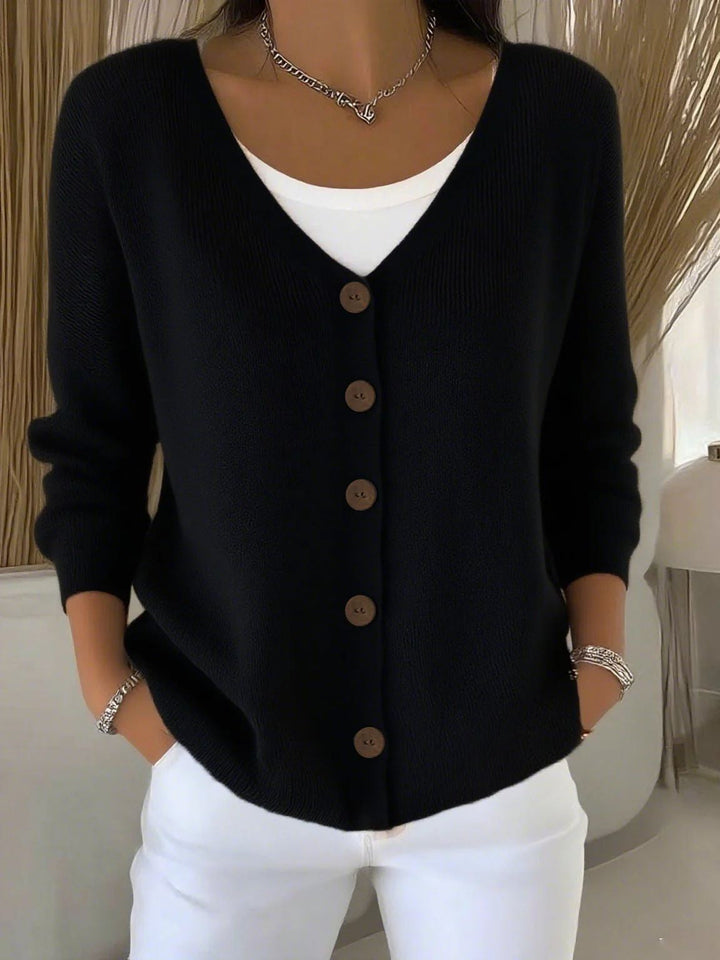 Olivia™ - Long Sleeve V-Neck Button-Up Sweater