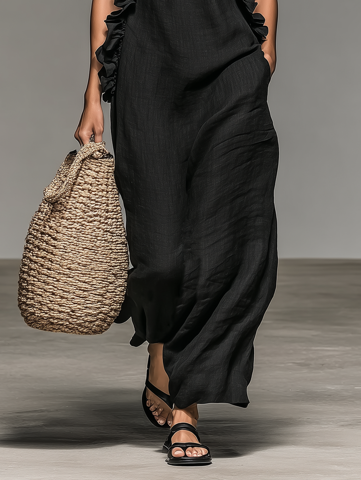 Lua | Damen Halterloses ärmelloses Maxikleid mit Rüschen