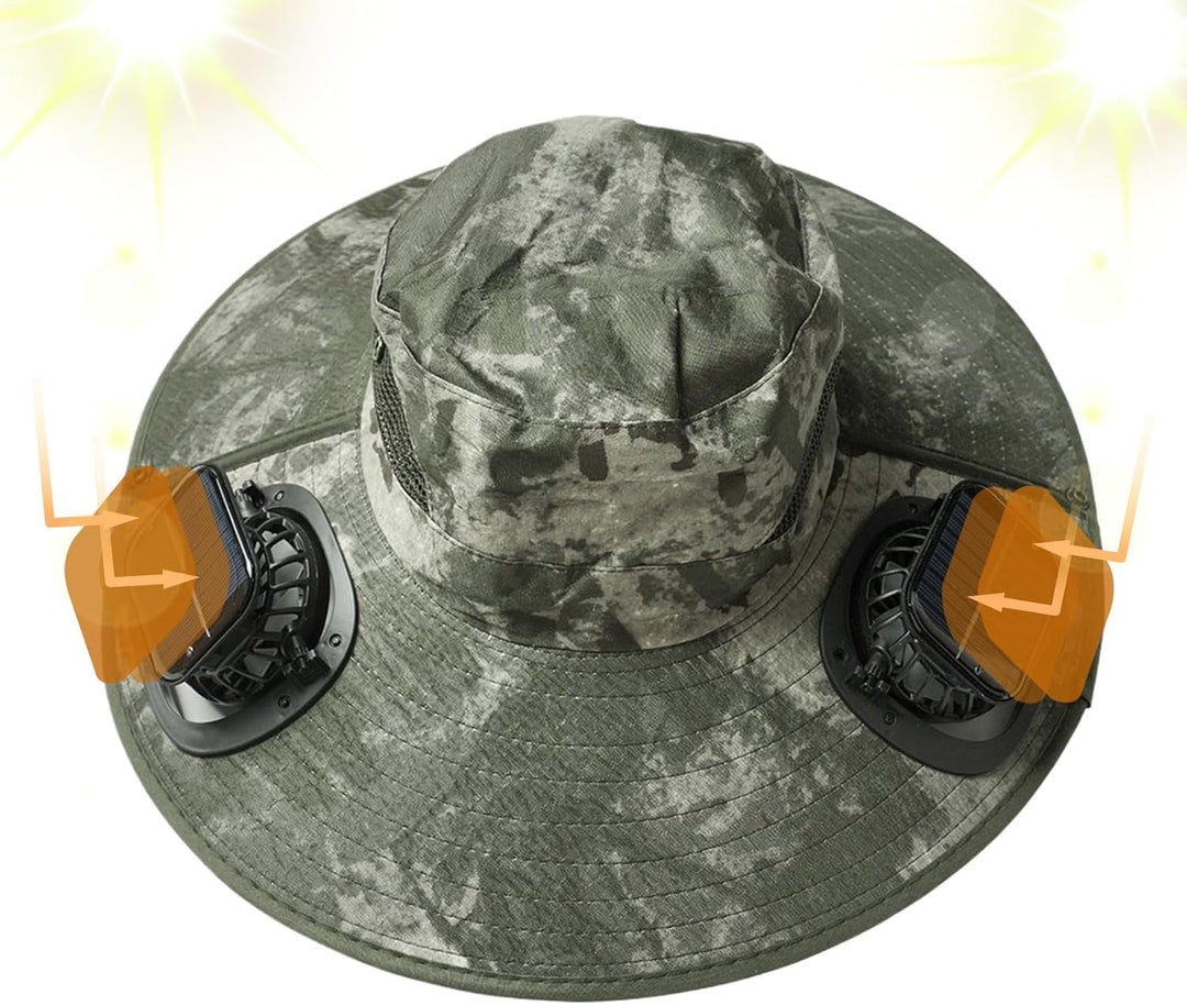 Solarbetriebener Kühlhut mit doppelten Ventilatoren und UV-Schutz