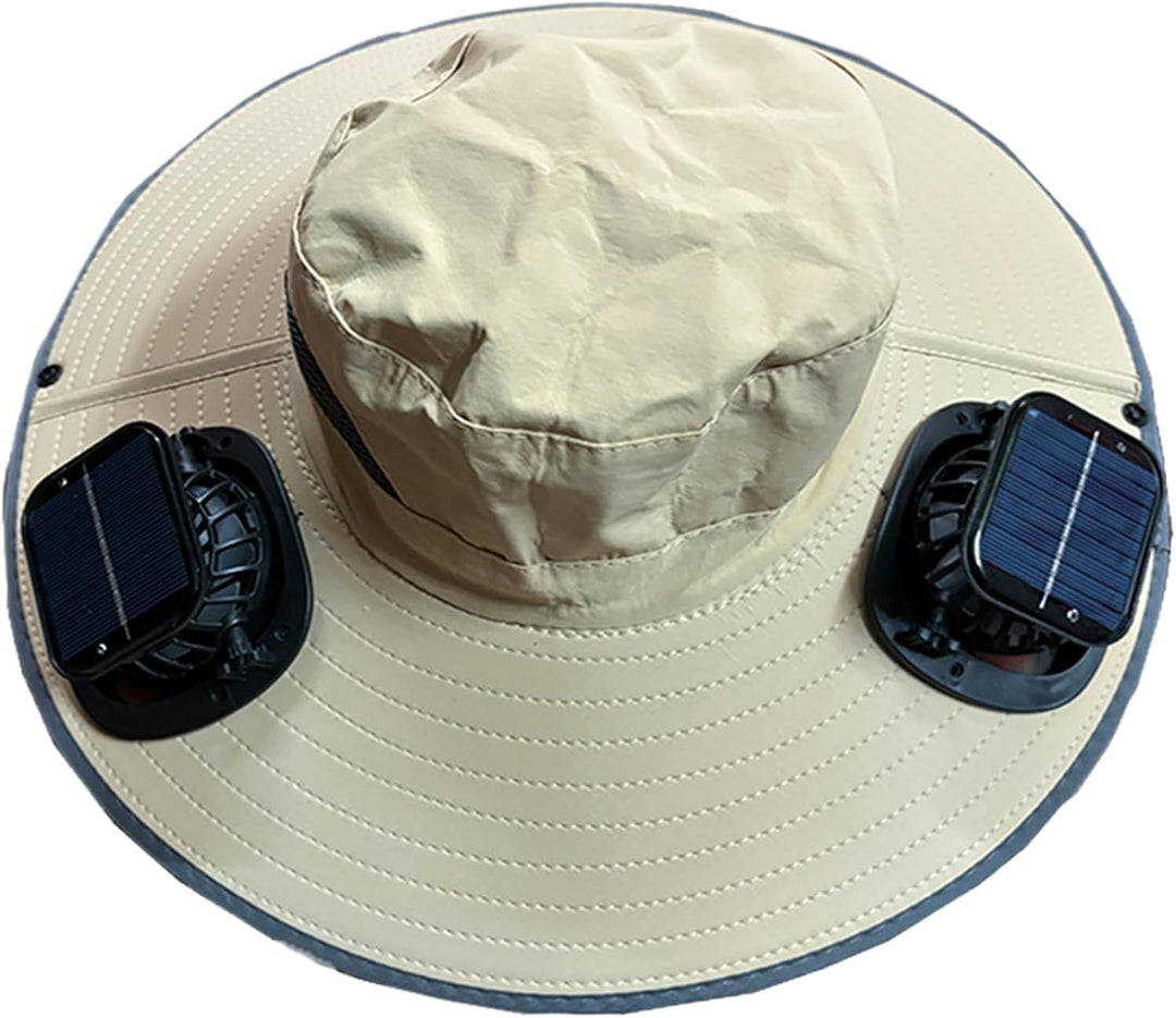 Solarbetriebener Kühlhut mit doppelten Ventilatoren und UV-Schutz