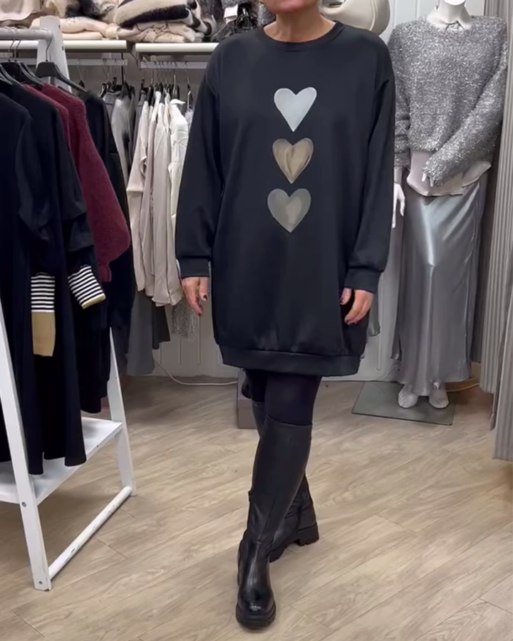 Francine™ - Women's Long Sleeve Heart Pattern Sweatshirt