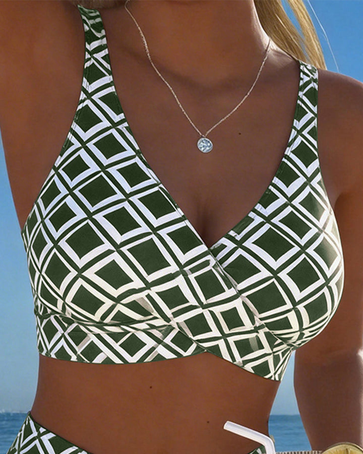 Martina | Checked bikini with wire-free bra and high-cut briefs