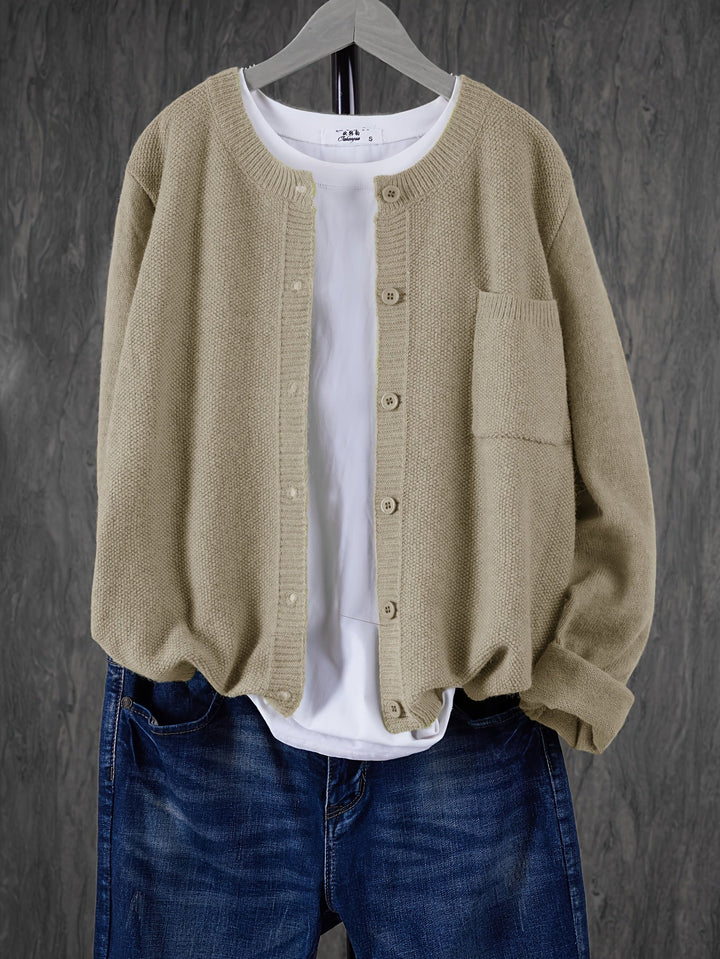 Eugenia | Damen Rundhals-Cardigan mit Knöpfen und Tasche