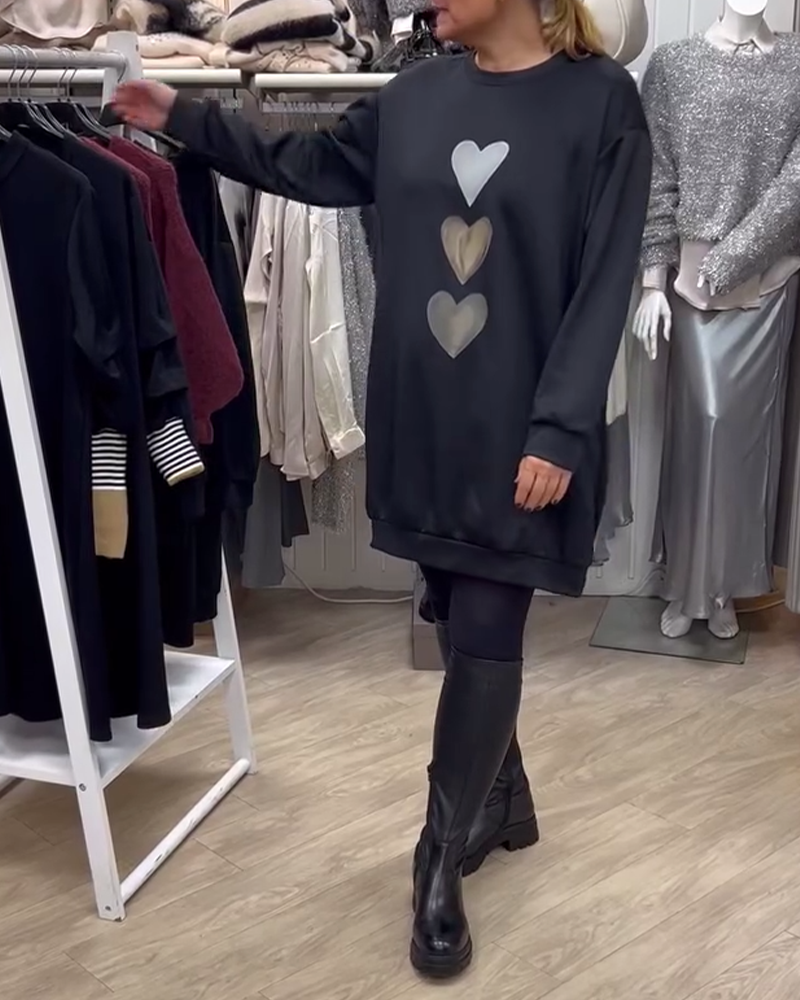 Francine™ - Women's Long Sleeve Heart Pattern Sweatshirt