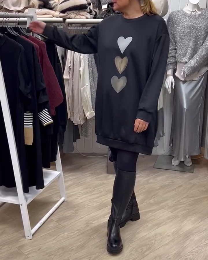 Francine™ - Women's Long Sleeve Heart Pattern Sweatshirt