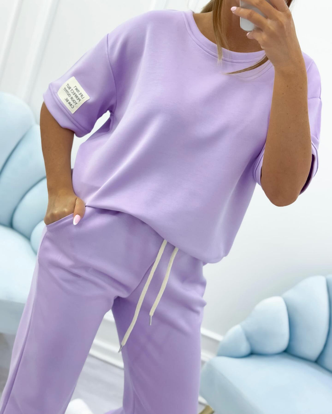 Women's Relaxed Outfit: Solid Top and Pants Set
