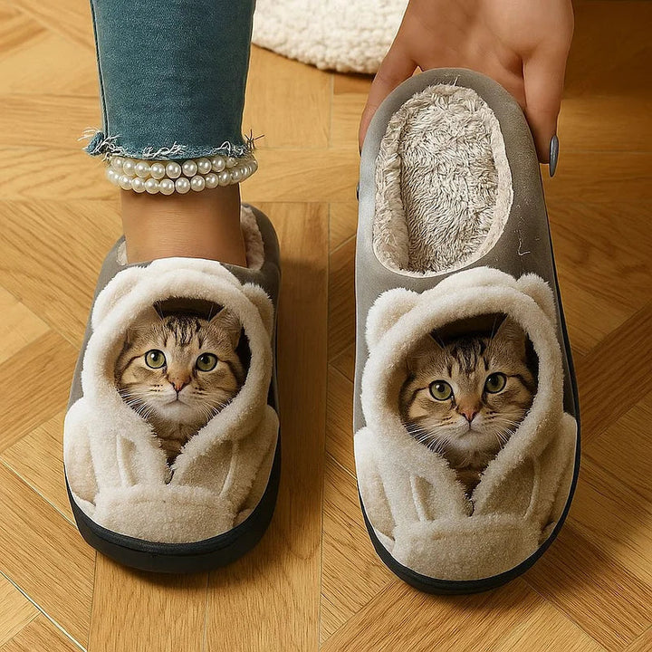 Cute 3D Cat Head Comfy Slip-On Slippers