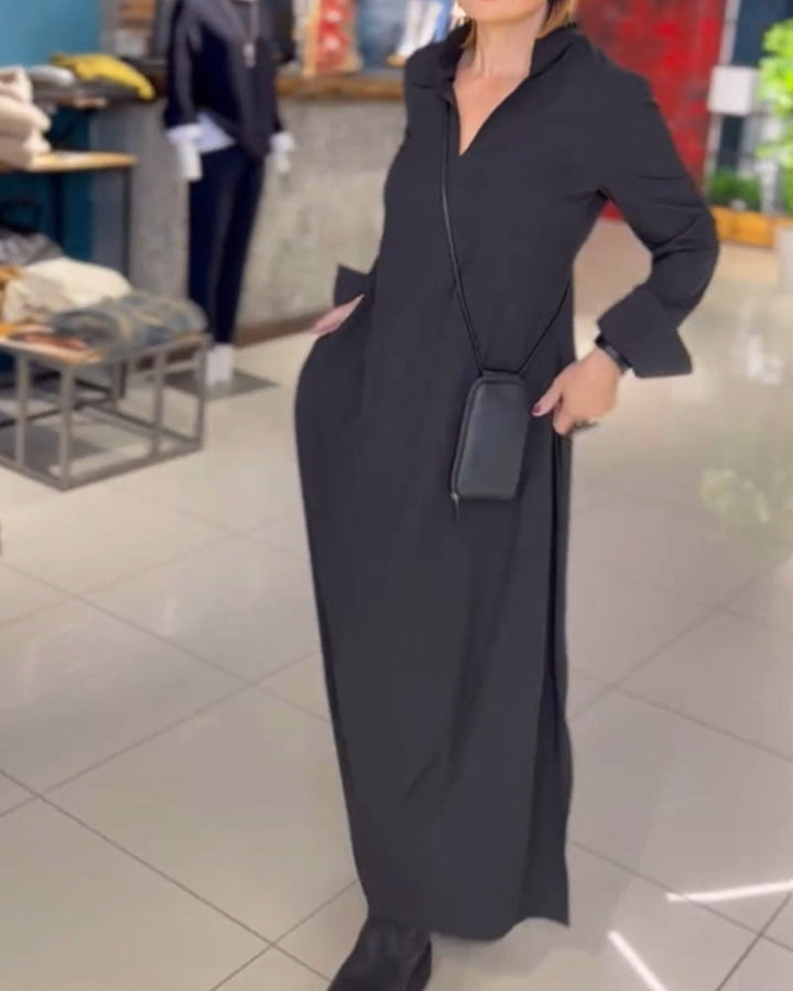 Eleanor - Loose Long Dress With Lapels And Side Slit