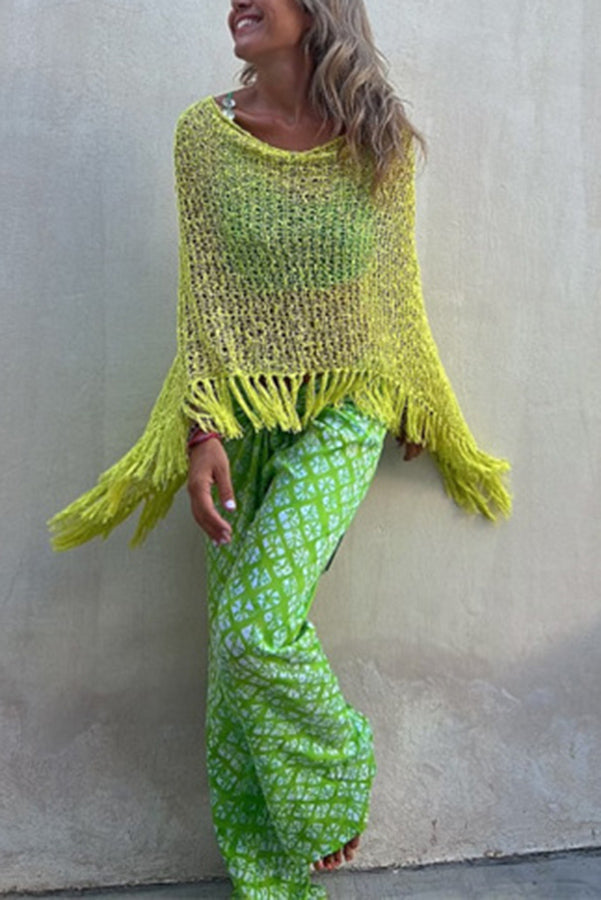 Sunset Breeze Tasseled Knit Cutout Cover-Up