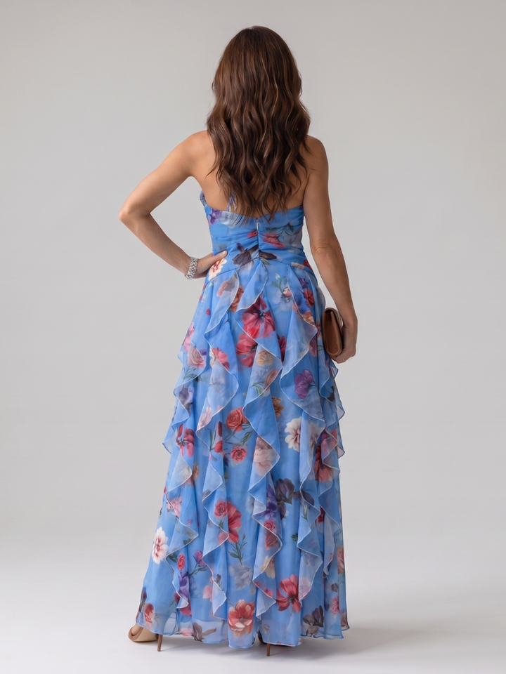 Nori | Halter Neck Ruffle Top Floral Maxi Dress