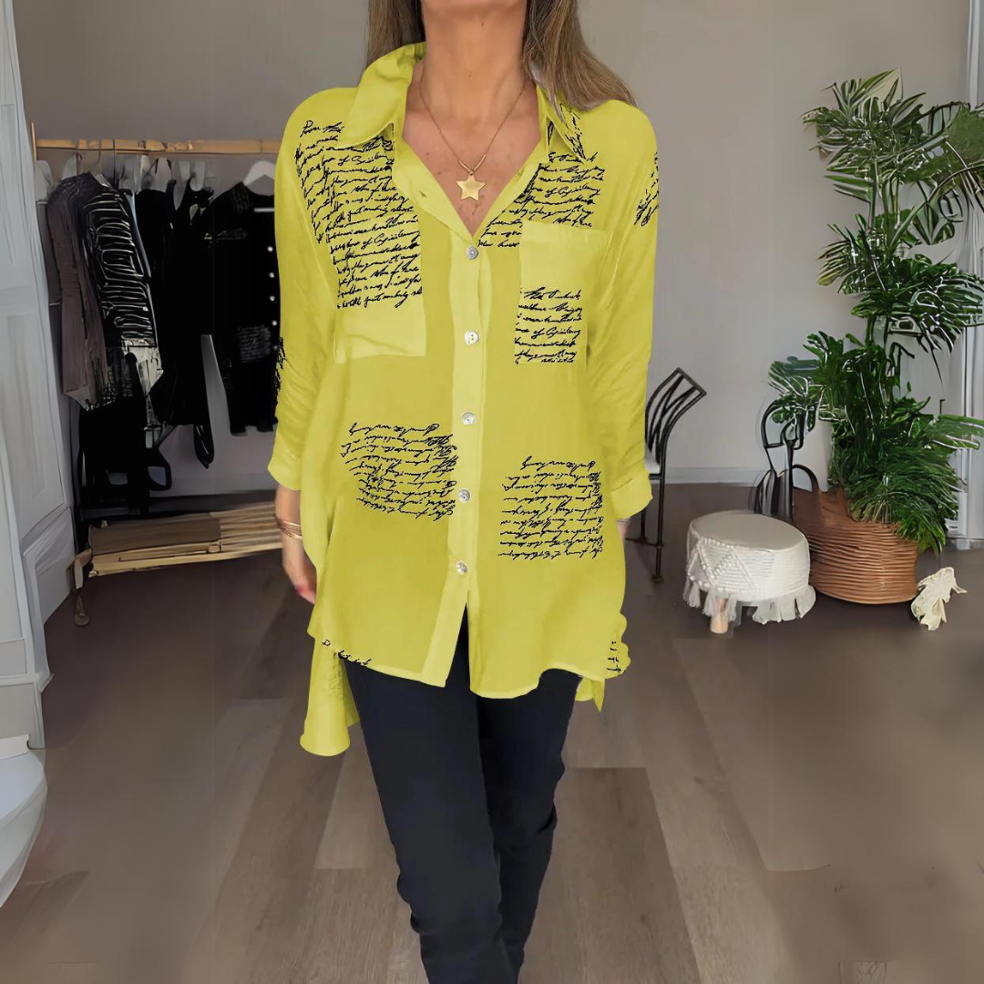 Carla™ | Handwritten Button-Up Blouse