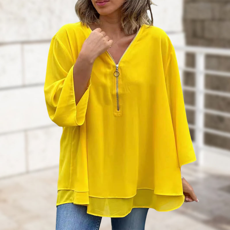 Heidi™ - V-Neck Flowing Zip Top