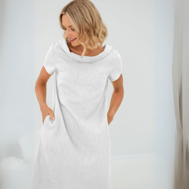 Damen Mini-Kleid mit kurzen Ärmeln und Taschen