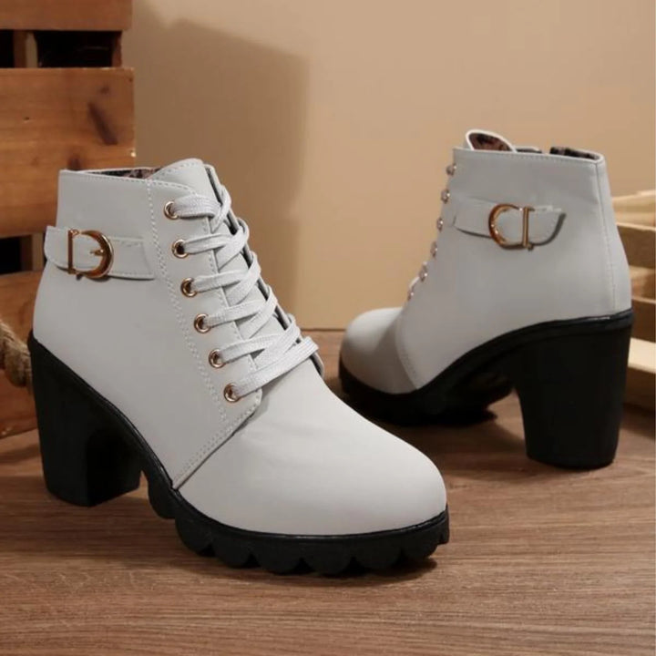 Mina™ - Chic Lace-Up Ankle Boots with Metal Buckle