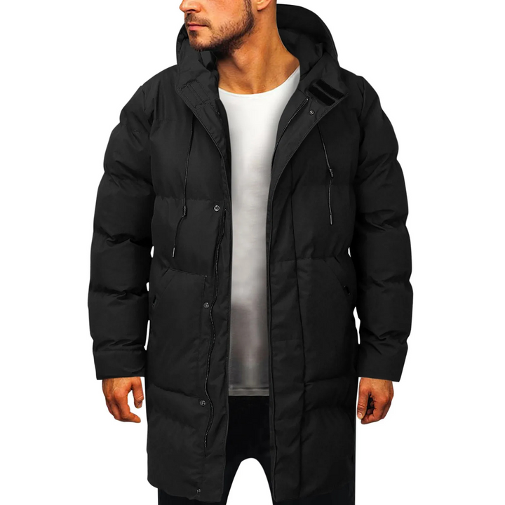 Tommaso - Men's Long Winter Coat with Hood, Lined Quilted Coat