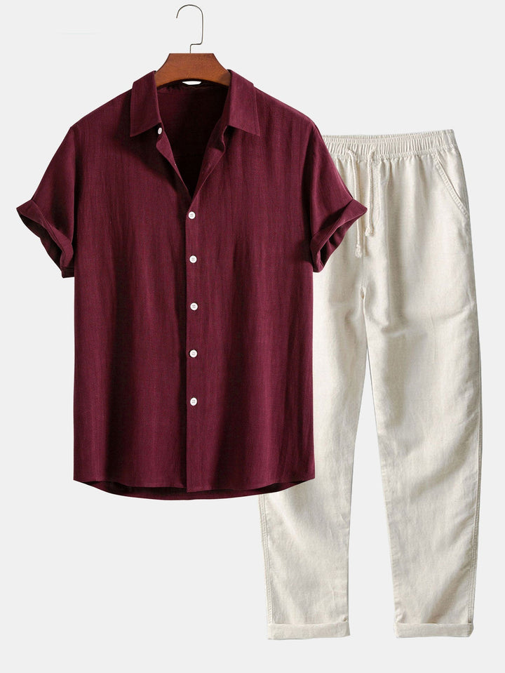Button-up shirt and straight-cut trousers in a linen-rayon blend
