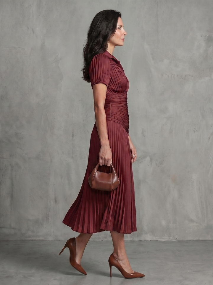 Theodora | Pleated Waist Panel Midi Dress