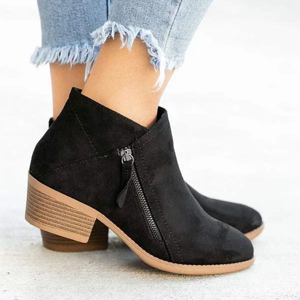 Renza - Relaxed Low-Heel Leather Ankle Boots