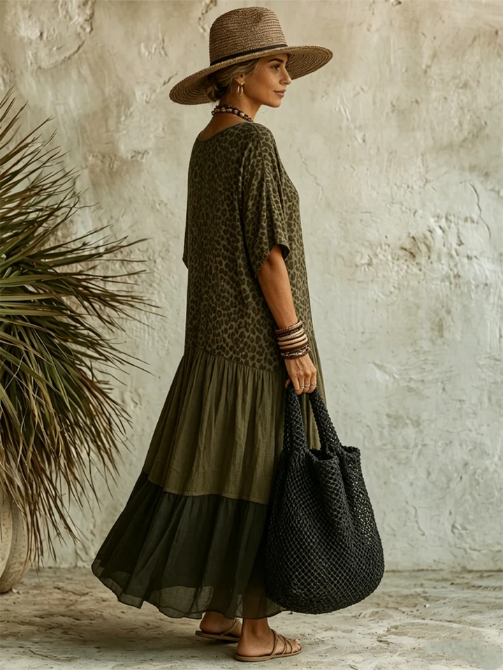 Women's V-Neck Leopard Print Maxi Dress