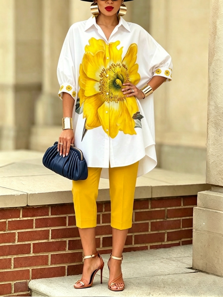 Women's Two-Piece Floral Print Set – Elegant Modern Style