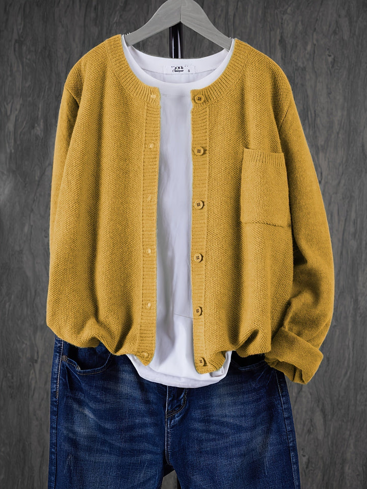 Eugenia | Damen Rundhals-Cardigan mit Knöpfen und Tasche