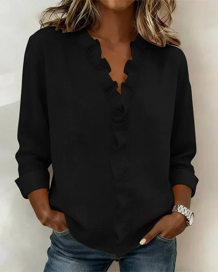 Indie | Ruffled V-Neck Long Sleeve Shirt
