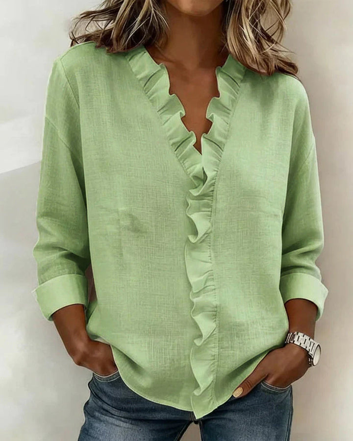 Indie | Ruffled V-Neck Long Sleeve Shirt