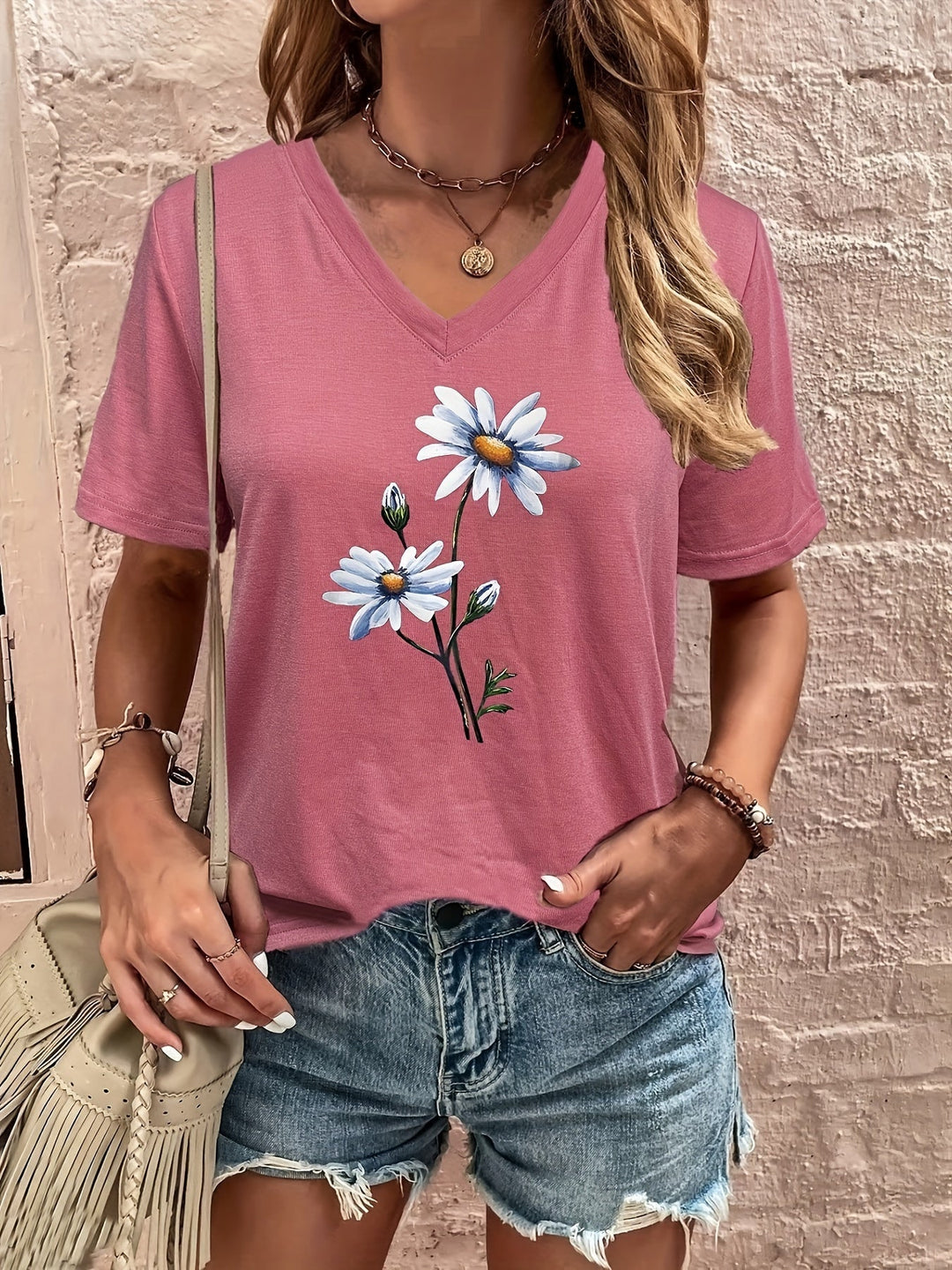 Celine™ - Floral V-Neck T-Shirt