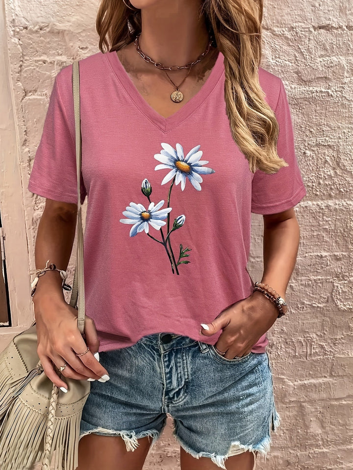 Celine™ - Floral V-Neck T-Shirt