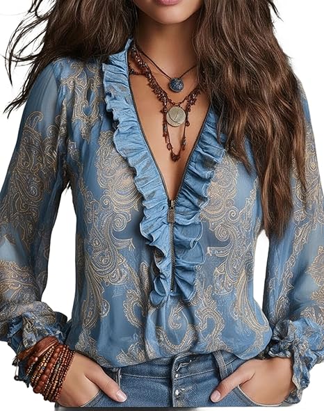 Elise | Ruffled Top with Baroque Paisley Print