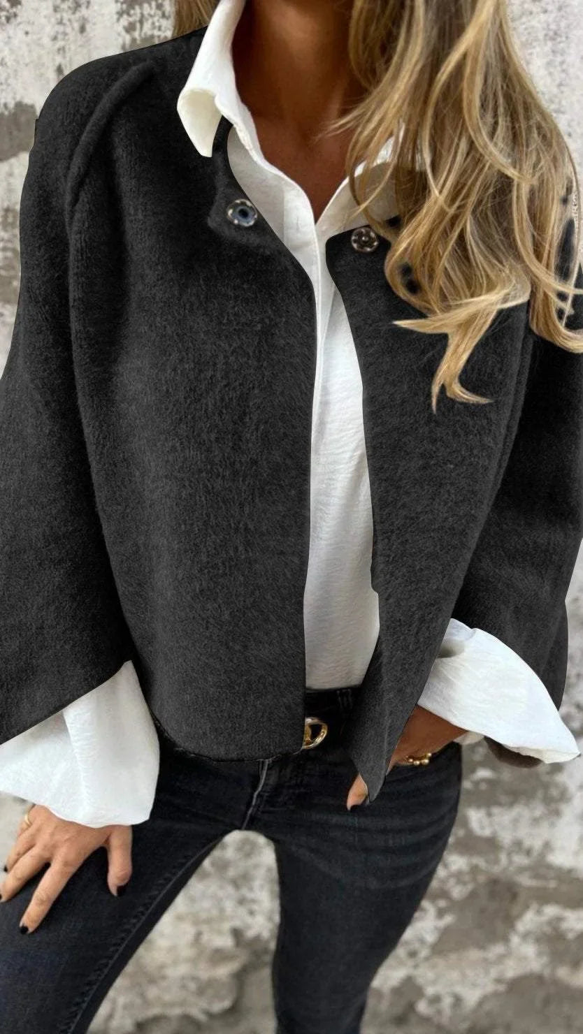Celeste - Wool Coat With Round Neck And Long Sleeves