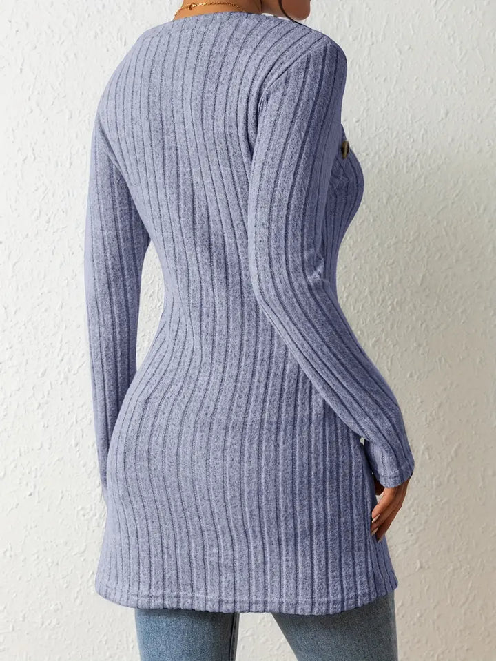 Julia - Asymmetric Buttoned Rib-Knit Top