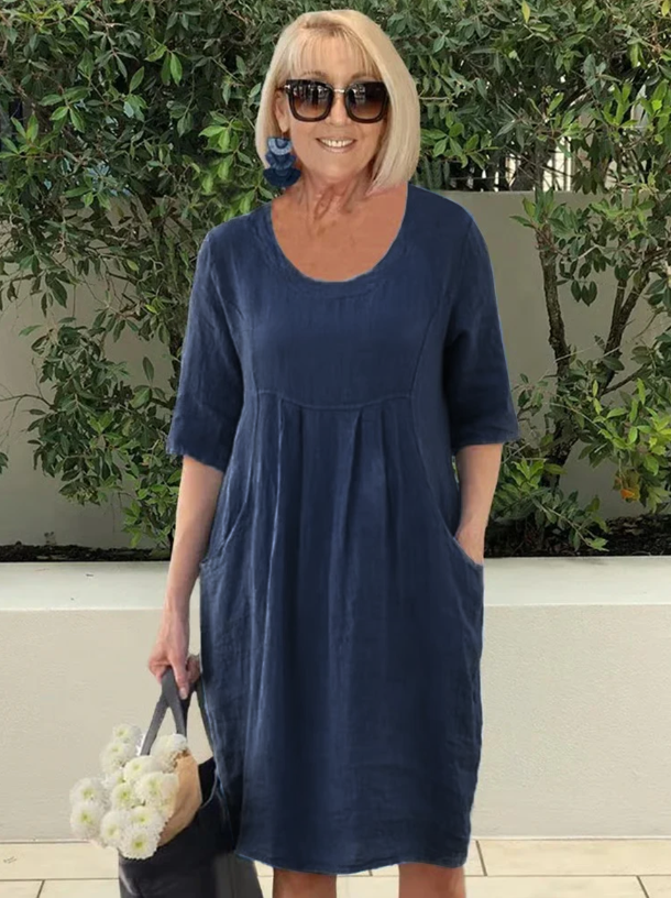 Lena™ - Relaxed Pleated Dress with Pockets