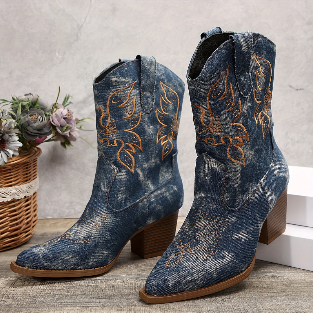Ealasaid | Women's Western Boots for Wide Calves with Embroidery