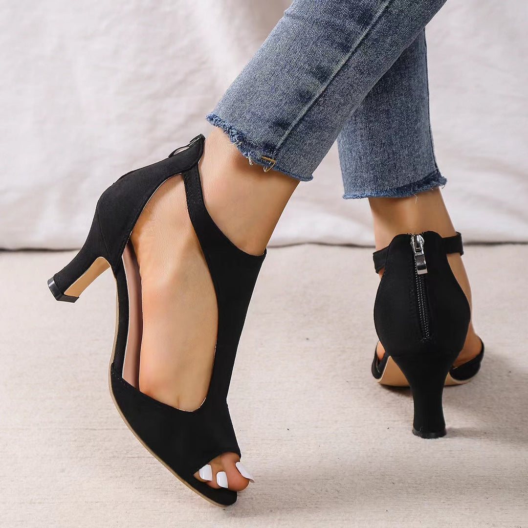 Back Zipper Fish Mouth High Heels