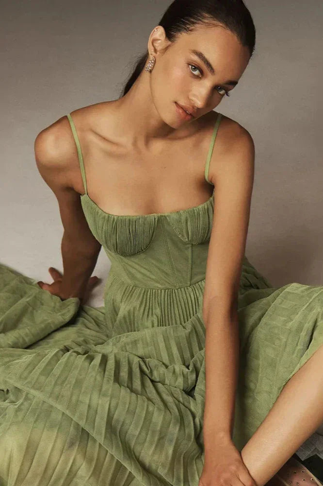 Isabella | Pleated Tulle Midi Dress