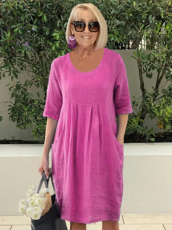 Lena™ - Relaxed Pleated Dress with Pockets