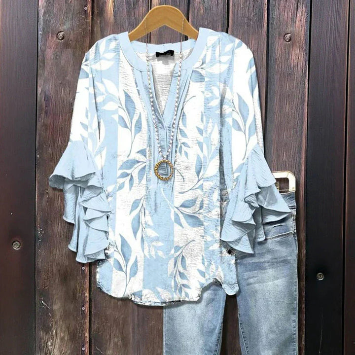 Leena™ - Vintage Floral Ruffle Sleeve Blouse