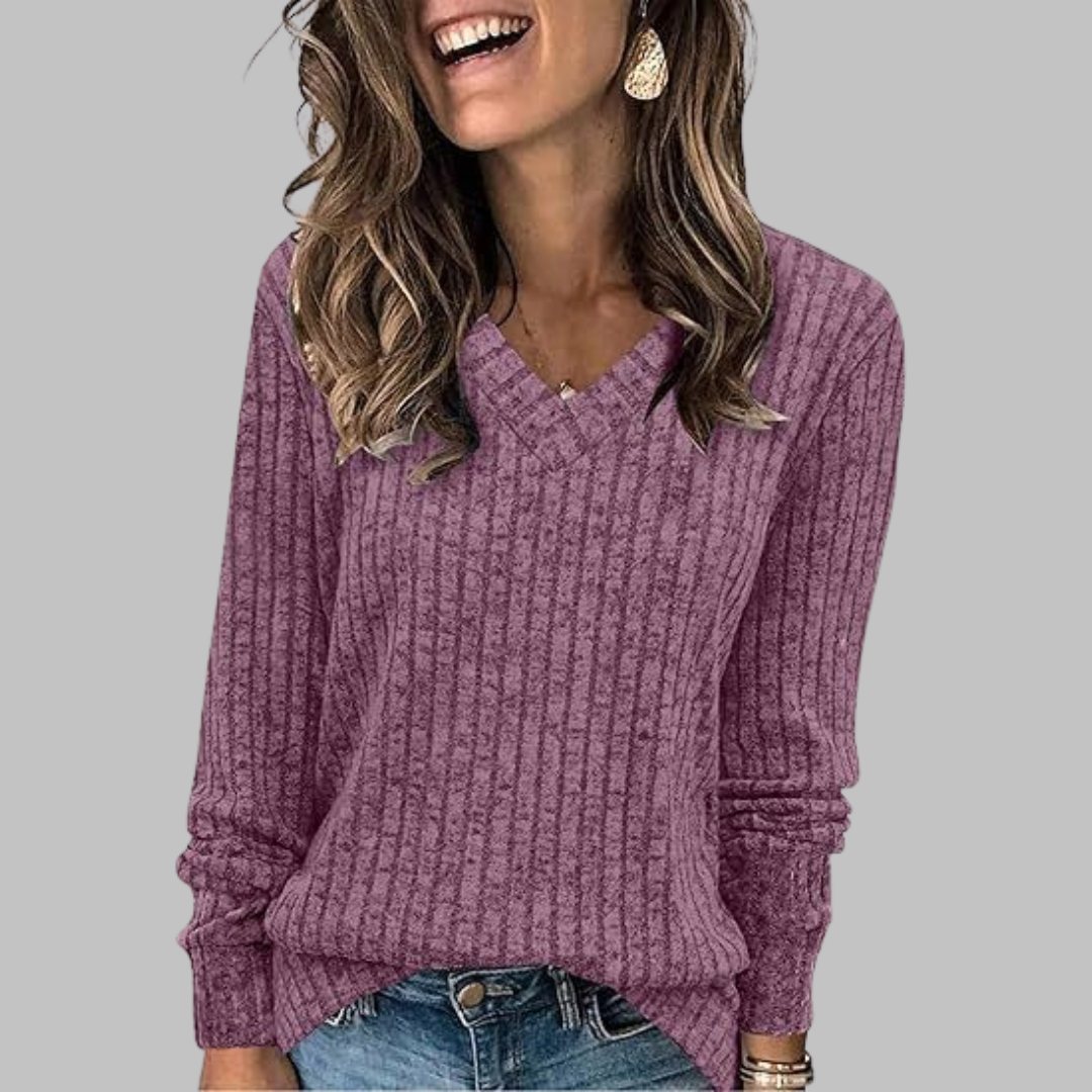 Women's V-neck sweater with long sleeves